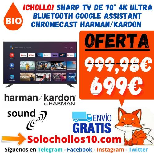 rebajas Sharp TV de 70" 4K Ultra Bluetooth Google Assistant Chromecast Harman/kardon